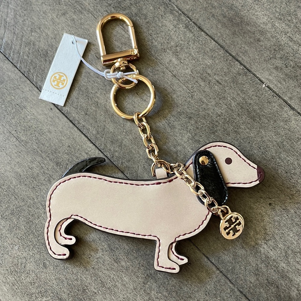 NWT Tory Burch dachshund tan bag charm key ring LIMITED
